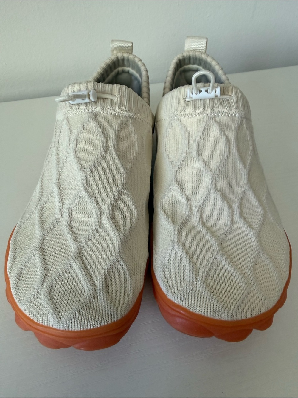Women’s Cream Knit Moccasins Slip-On; barefoot